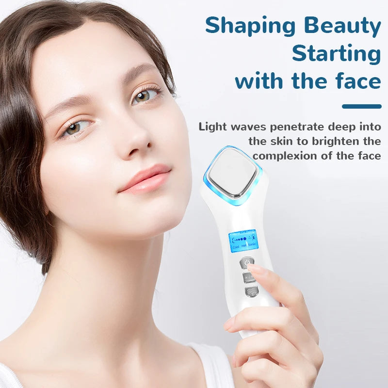 Hot & Cold Face Beauty Device with Red Blue Light Sonic Vibration Deep Cleansing