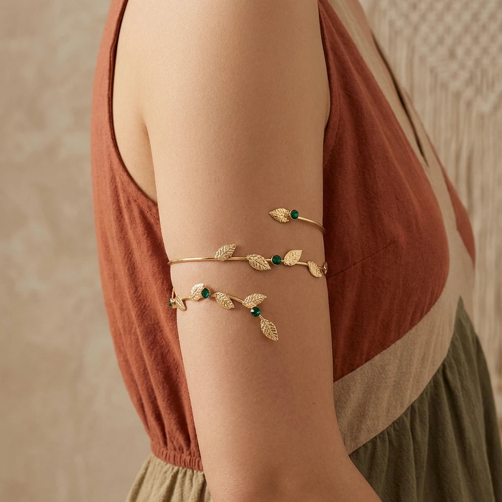 Boho Gold Color Leaf Upper Arm Cuff Bracelet for Women