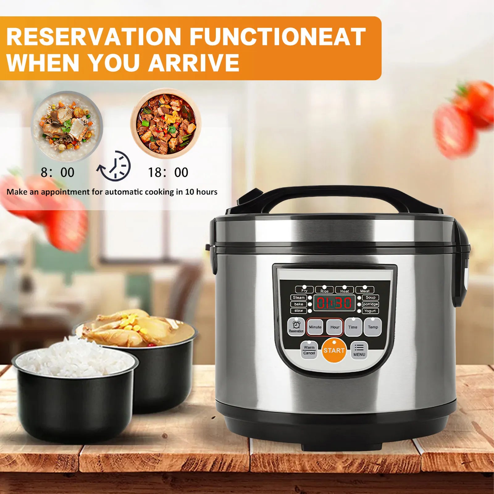 DWiusty 5L Digital Rice Cooker, 700W Multi-Cooker with LED Display & Non-Stick Pot, Warm Function Food Steamer For Family Meals