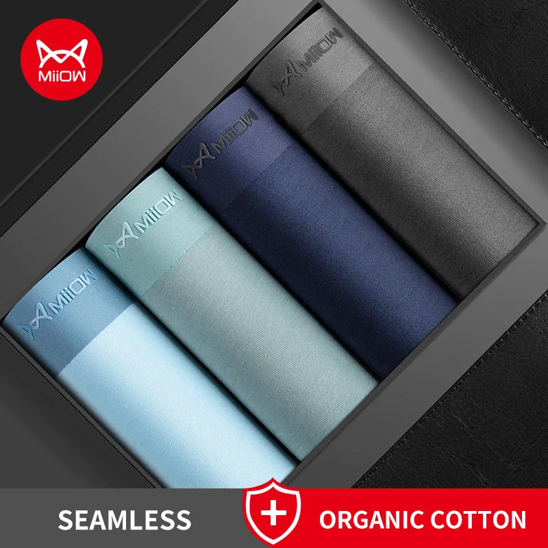 MiioW 4Pcs Organic Cotton Men Boxers Shorts Antibacterial Innerwear