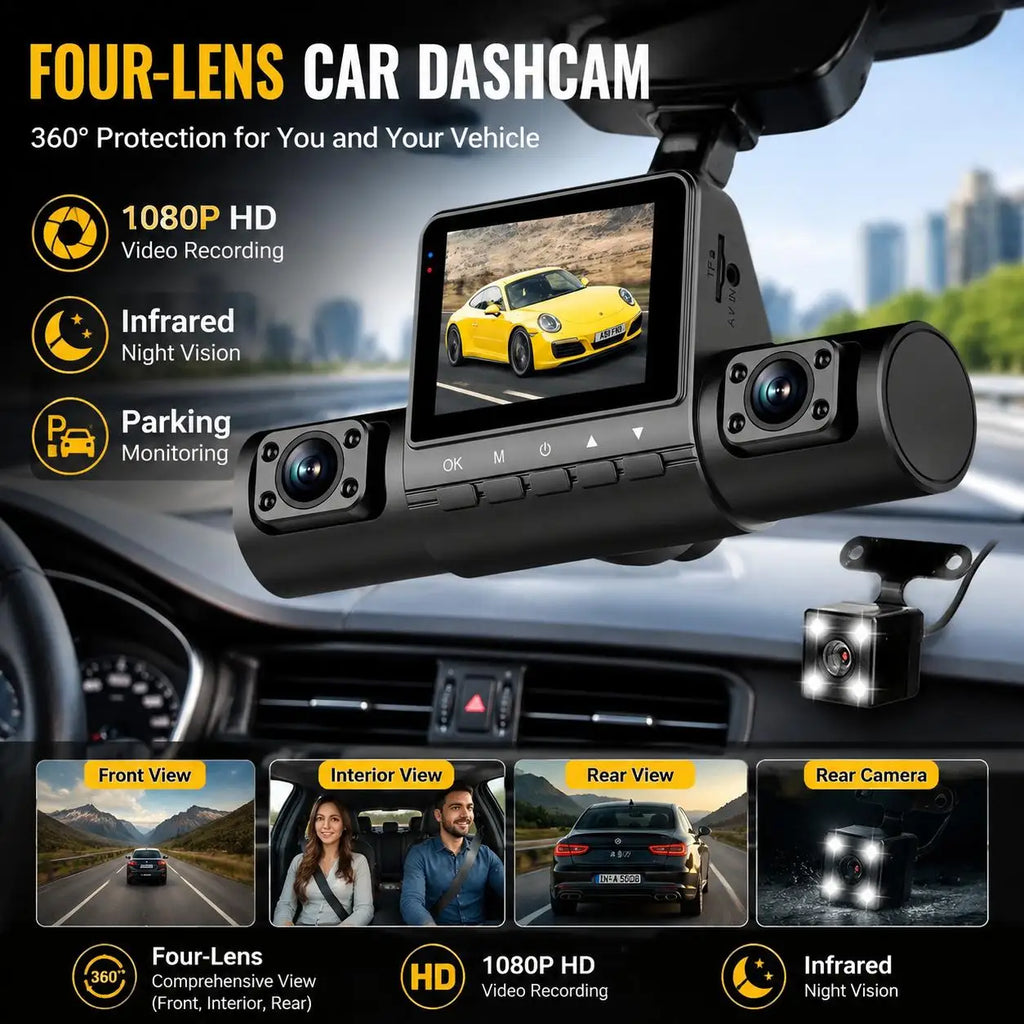 4 Lens Dash Cam 1080P Full HD 360 Degree View