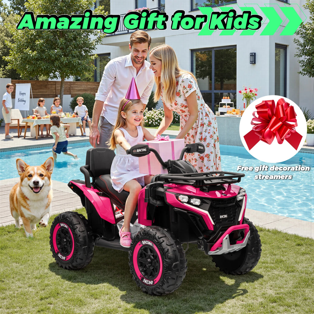 24V Ride on Car, Kids ATV XL Four Wheeler W/EVA Tires, 19-Inch Leather 2 Seater, 800W Motors