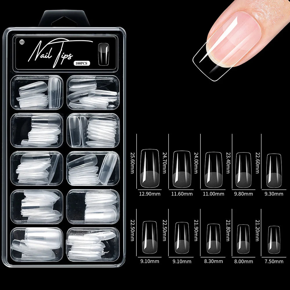 100pcs/box 10 types Fake Nail Tips Coffin Press on Nail Clear Full Cover