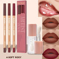 4pcs Matte Lipliner Lip Gloss Combo -Moisturizing Plumping Lip Oil