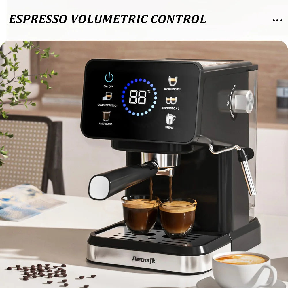220V 1.5L Home Espresso Machine Hot Cold Brew Coffee Machine Maker Touchscreen Built-in Milk Frother for Household Daily Use