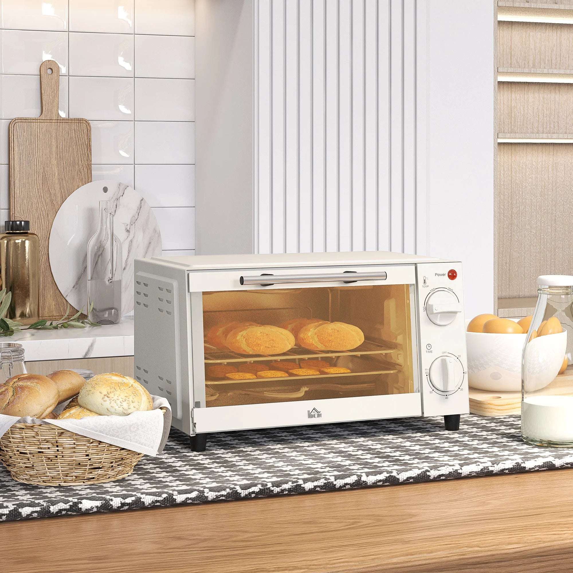 Homcom Mini Oven 9L Mini Oven with Baking Tray, Grill Rack, 100 ° C-230 ° C Stainless Steel