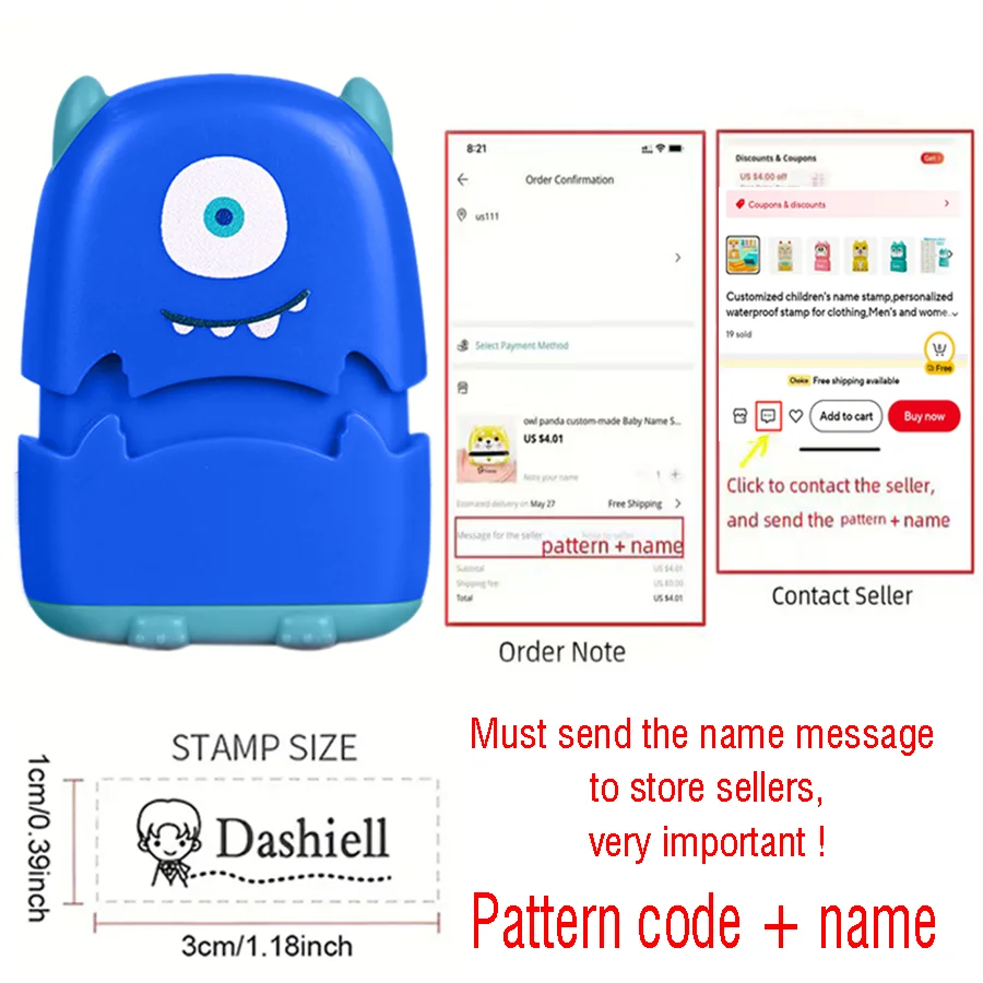 Customized children's name stamp,personalized waterproof stamp for clothing,Men's and women's personalized ink pad stamps