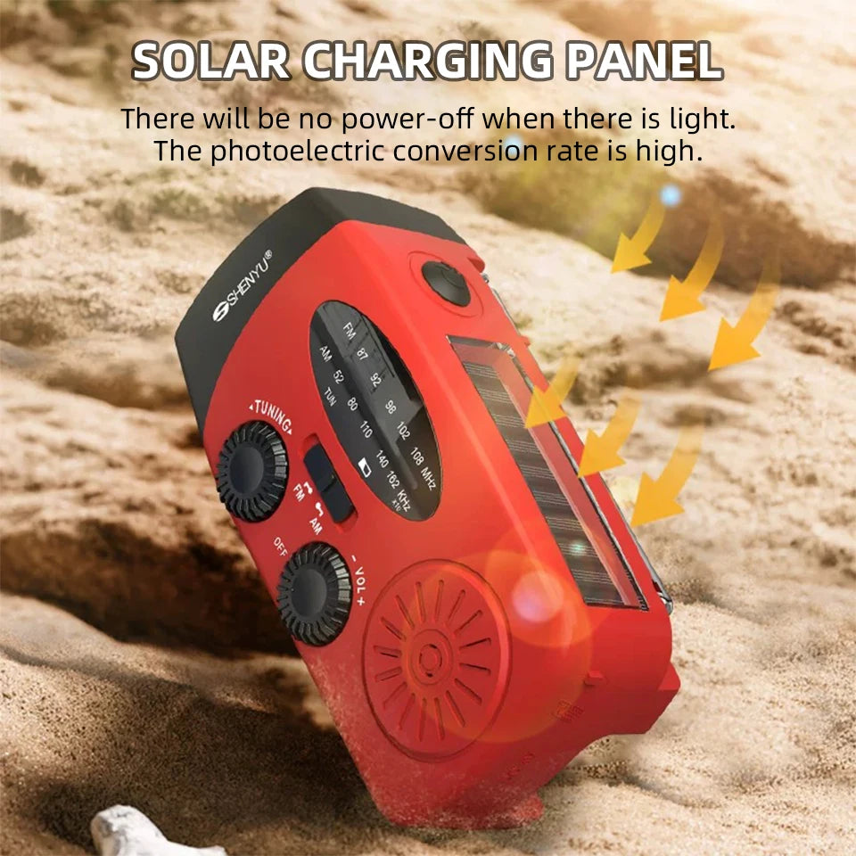 Power Generator Radio Solar Flashlight Outdoor Combat Disaster Prevention FM AM WB NOAA Power Bank