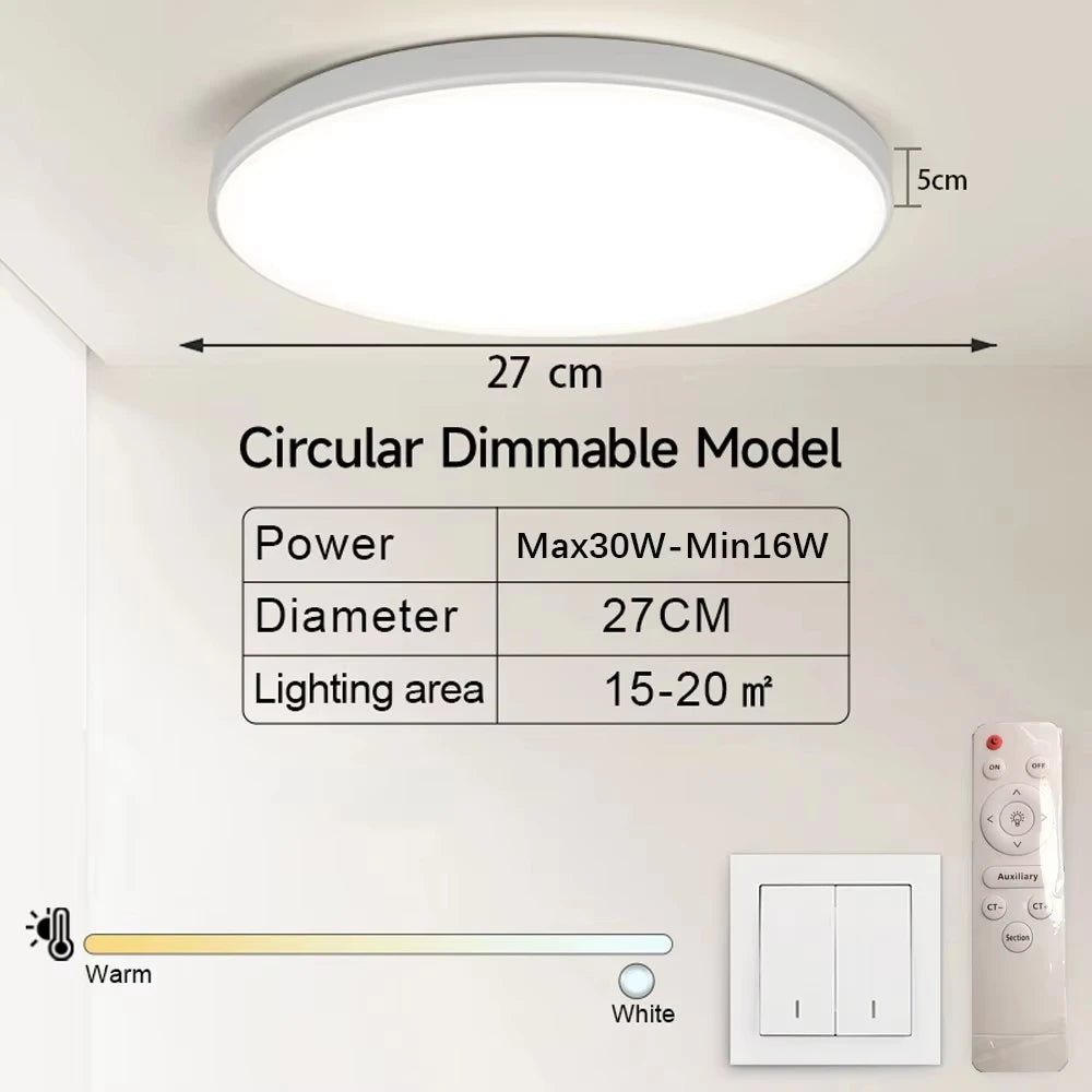 Modern 30W LED Ceiling Light Ultra Thin Acrylic Shade Remote Control