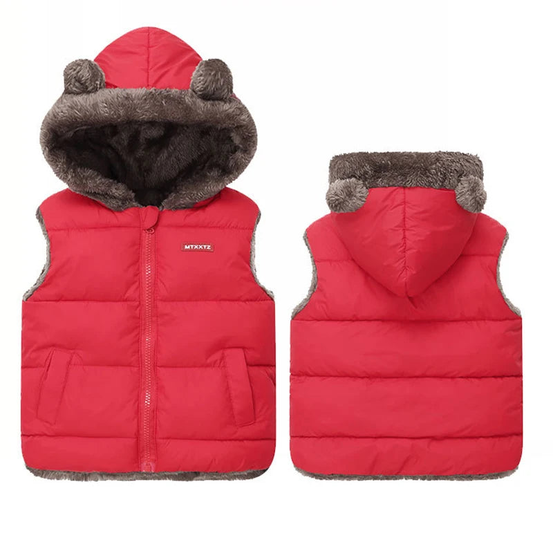 New Winter Keep Warm Boys Vest Fashion Thick Plush Hooded