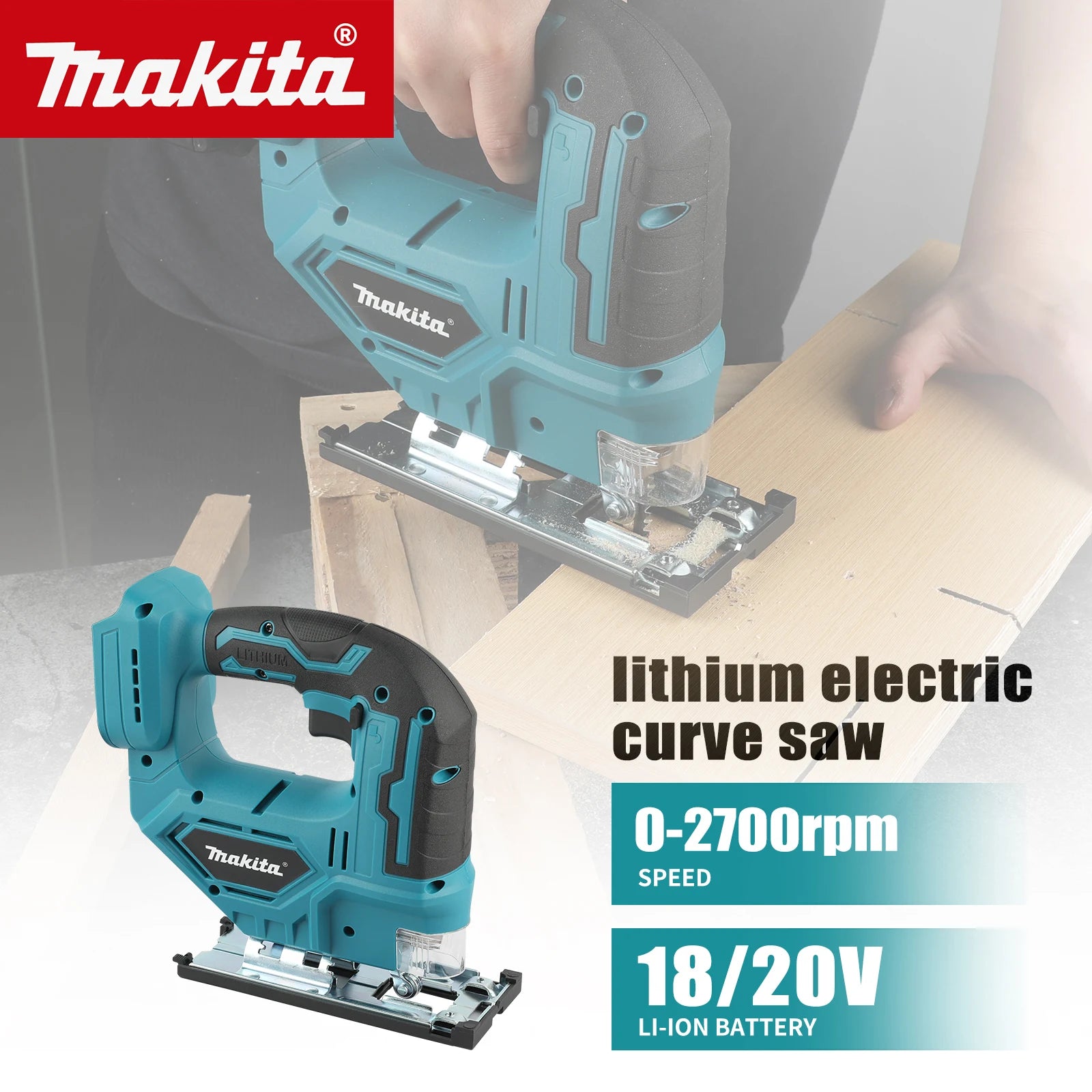 Makita DJV182 18V Lithium Battery Jigsaw 300W High Power Ergonomic Anti Slip Handle Precision Curve Cutting DIY tools