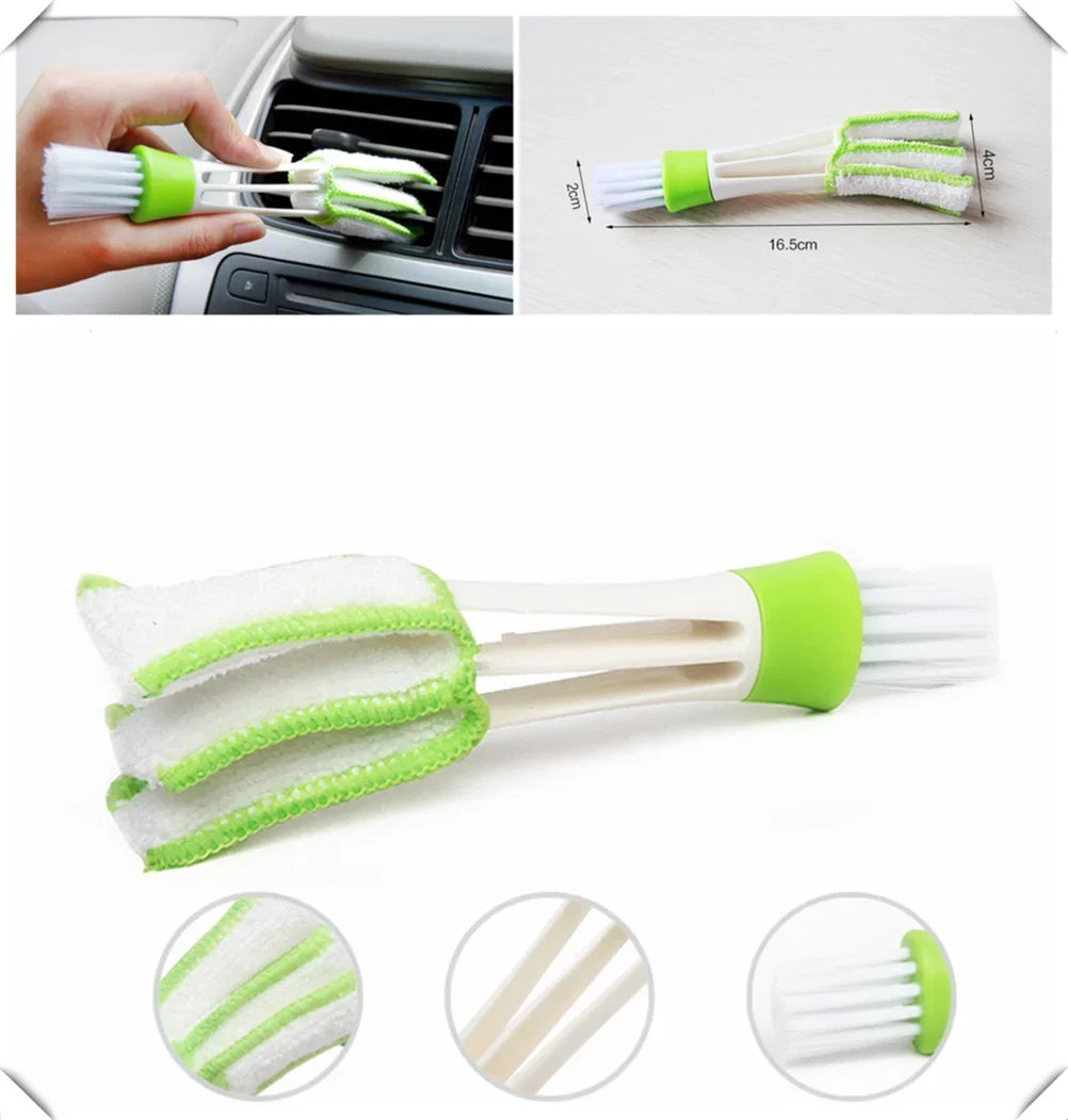 Multifunctional Car Air Vent Cleaner Mini Dual Head Microfiber Brush Air Vent Duster Cleaning Brush with Removable Cloth Cover