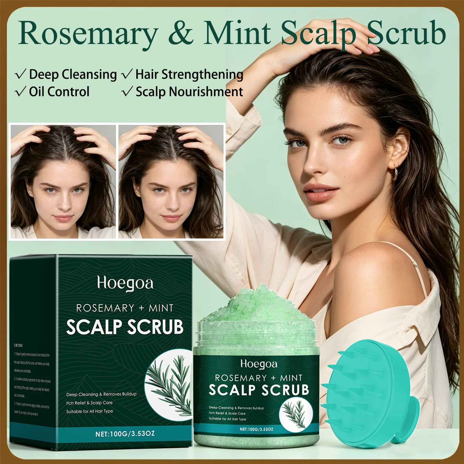 100g Rosemary & Mint Scalp Scrub Deep Cleansing Oil Control Hair Strengthening & Scalp Nourishment Refreshing Formula Hair Scrub