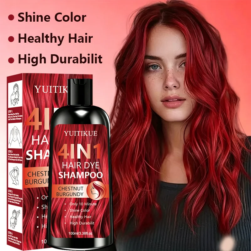 100ml YUITIKUE 4 In 1 Hair Color Shampoo Chestnut Burgundy Easy At Home Hair Dyeing
