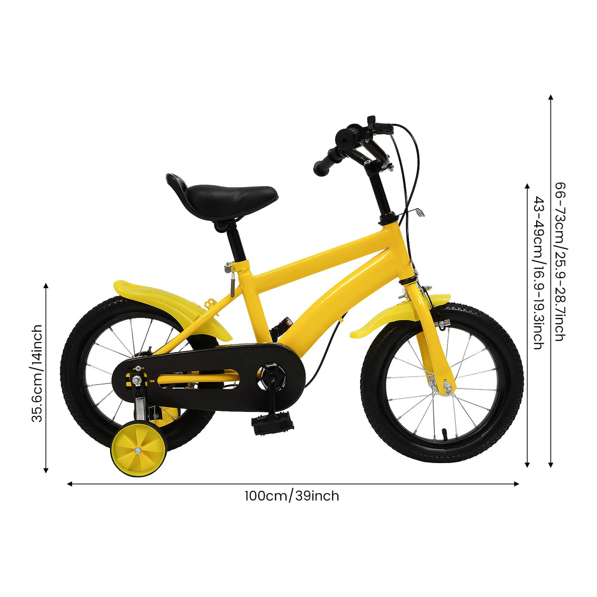 Yellow / White Children's Bicycle 14 Inch, Sturdy Lightweight Frame, Removable Training Wheels