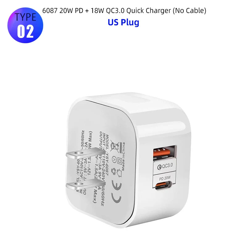 USB C Charger 40W Fast Charger Plug 2 Ports Type C Charger PD Wall Charger Power Adapter for Samsung Xiaomi iPhone 14 13 QC3.0