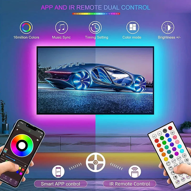 5V/24V RGB LED Strip Lights Bluetooth APP Controls Music SYNC TV Backlight Atmosphere Light Strip 5-30M Lamp Tape for Room Decor