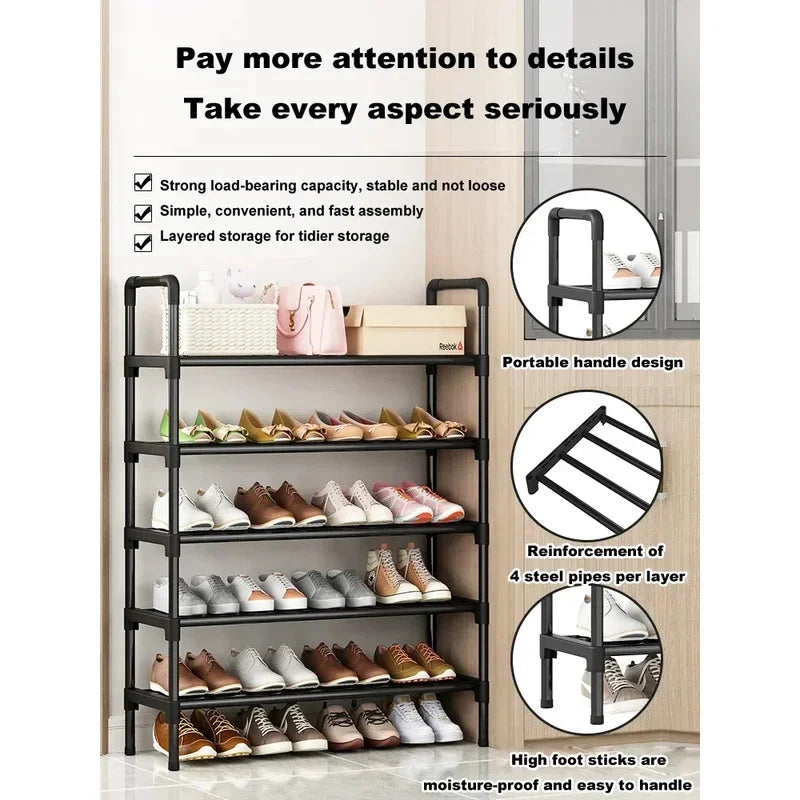 Black Elevated Shoe Rack Small  Simple Multi-layer Shoe Cabinet Home Entrance