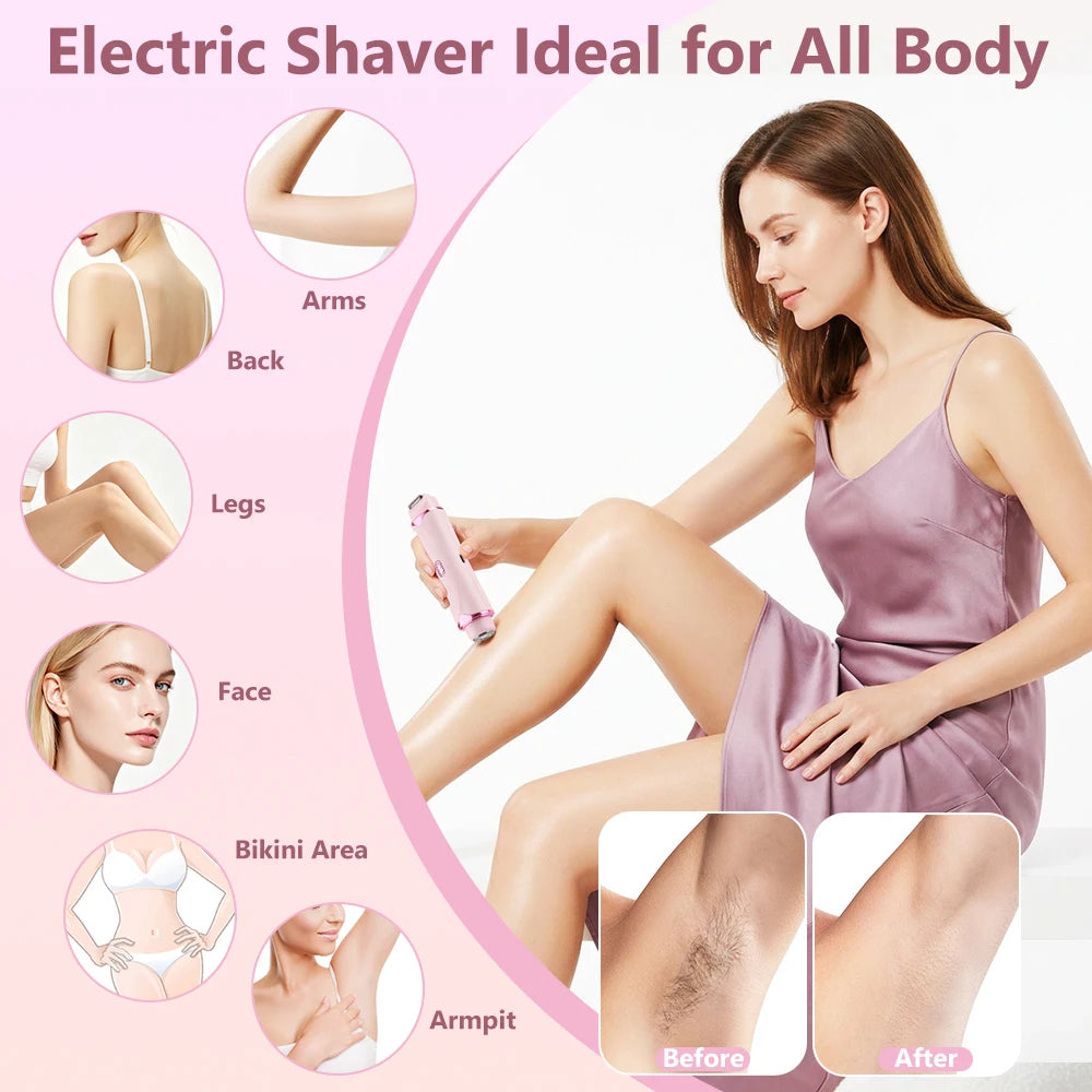2-in-1 Electric Shaver for Women Dual Head Bikini Trimmer with 3D Floating