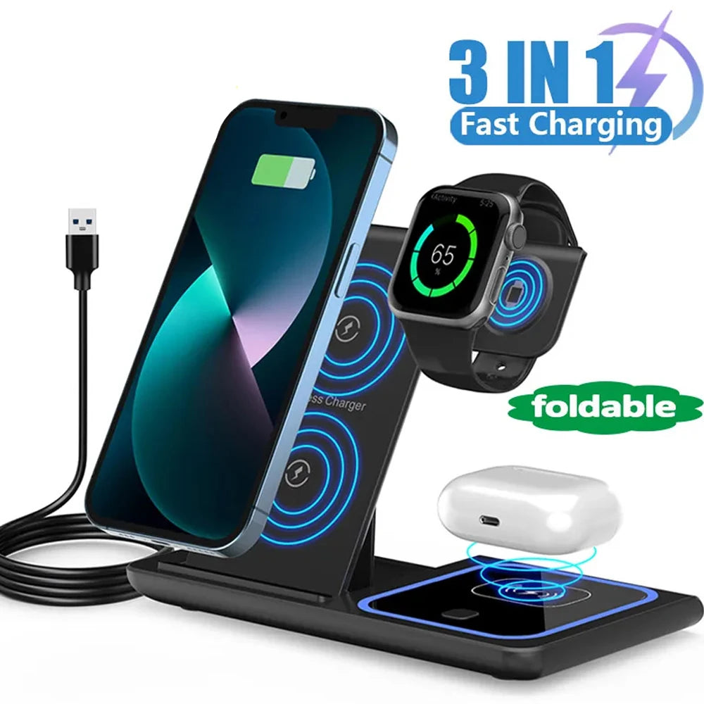 3 in 1 Magnetic Wireless Charger Stand, Fast Charging Station