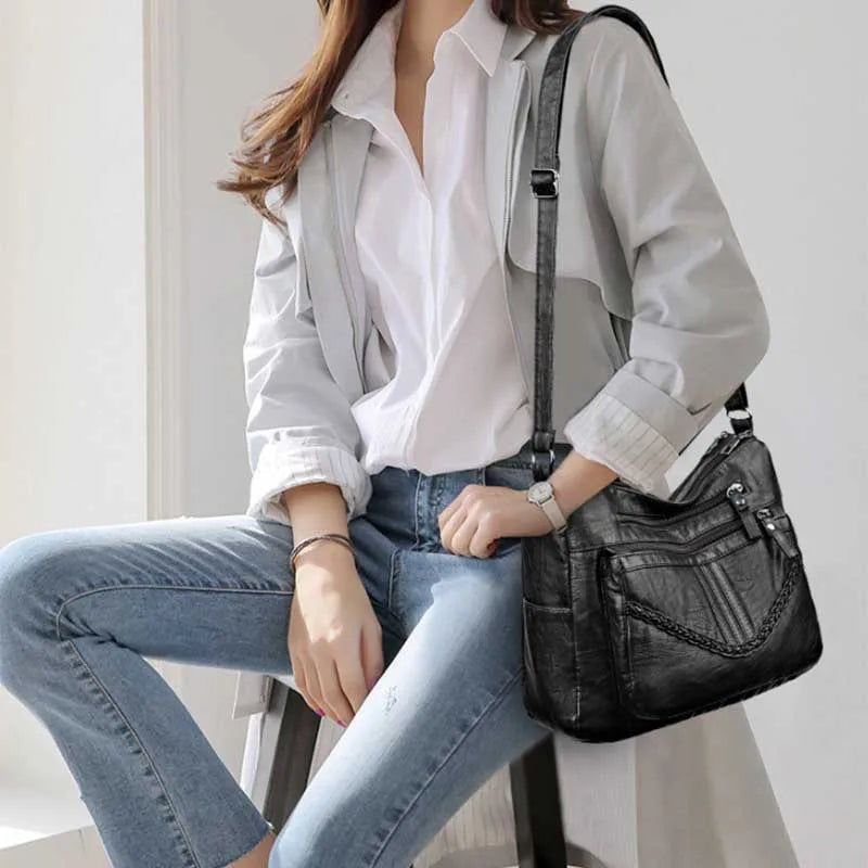 Vintage PU Crossbody Bag Retro Multi Layer Shoulder Bag Women's Fashion Handbag & Purse Female Work Travel Messenger Bag