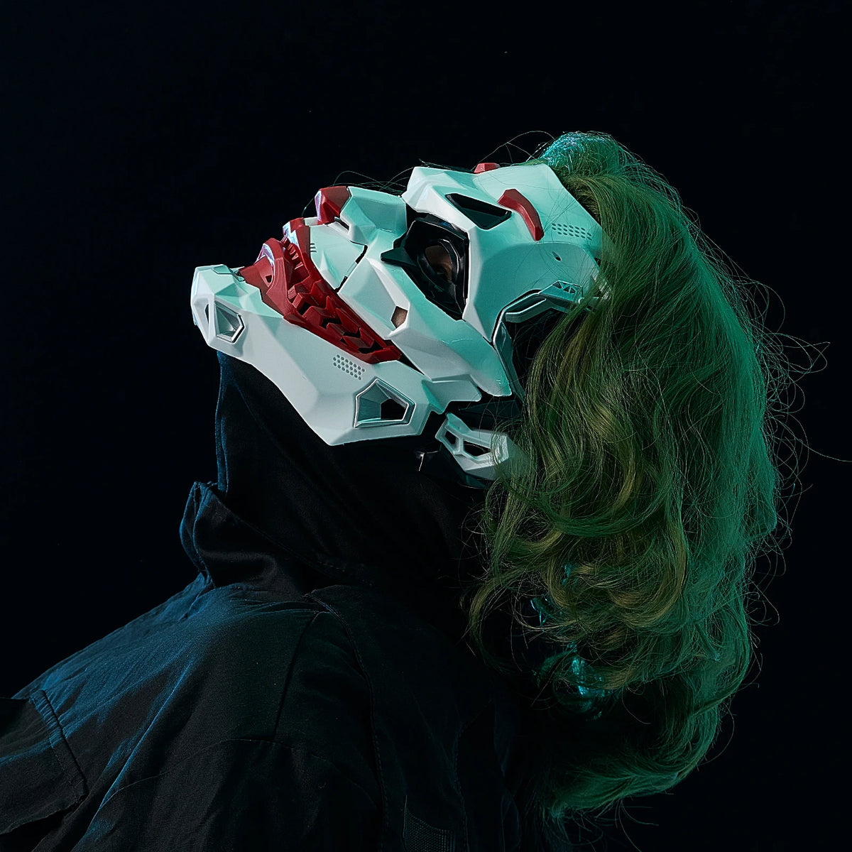 Three-Tone Gradient Cosplay Wig with Cyberpunk Mask