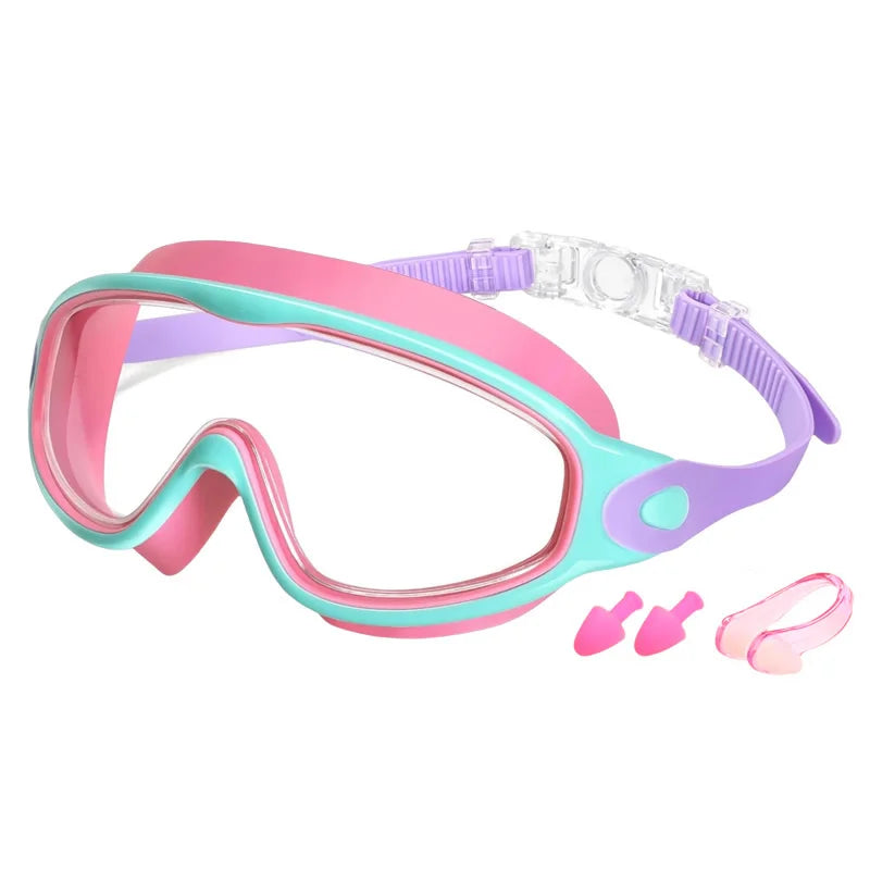 Colorful Kids Swim Goggles Wide Vision Anti-UV Anti-Fog
