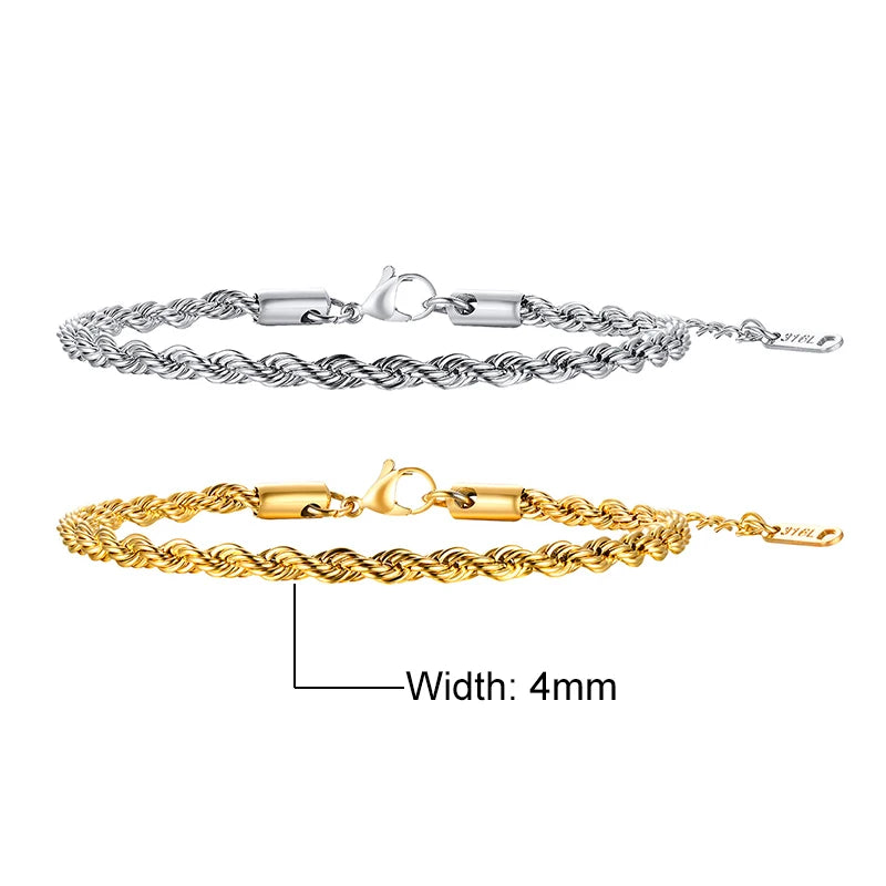 Vnox Unisex Rope Chain Bracelets for Men Women