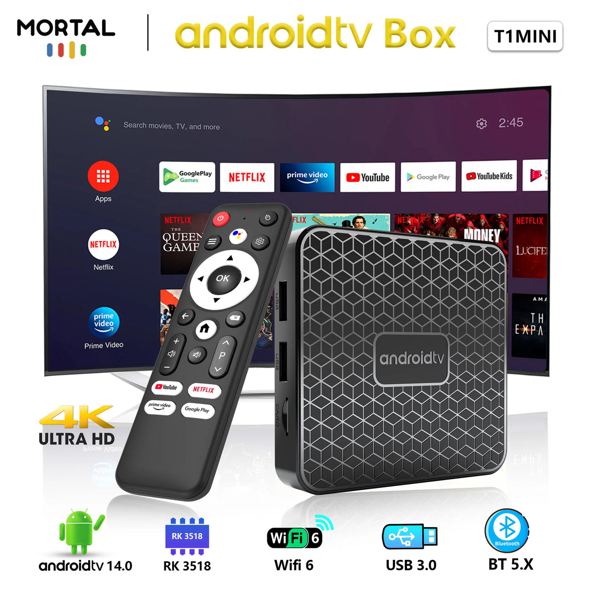 T1 MINI TV Box Android 14 RK3518 Quad Core Dual WiFi 2.4G/5G HD