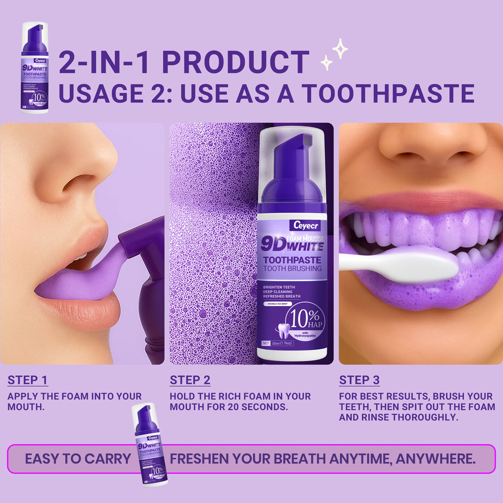 9D white Mousse Toothpaste Teeth Whitening Removing Yellow Teeth Cleaning Tooth Stain Oral Fresh Tooth Care Product