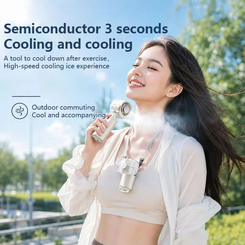 High-Speed Portable Turbo Handheld Misting Fan High-Speed Fan Digital Display Neck-Hanging Ice Spray Humidifying Mini Fan New