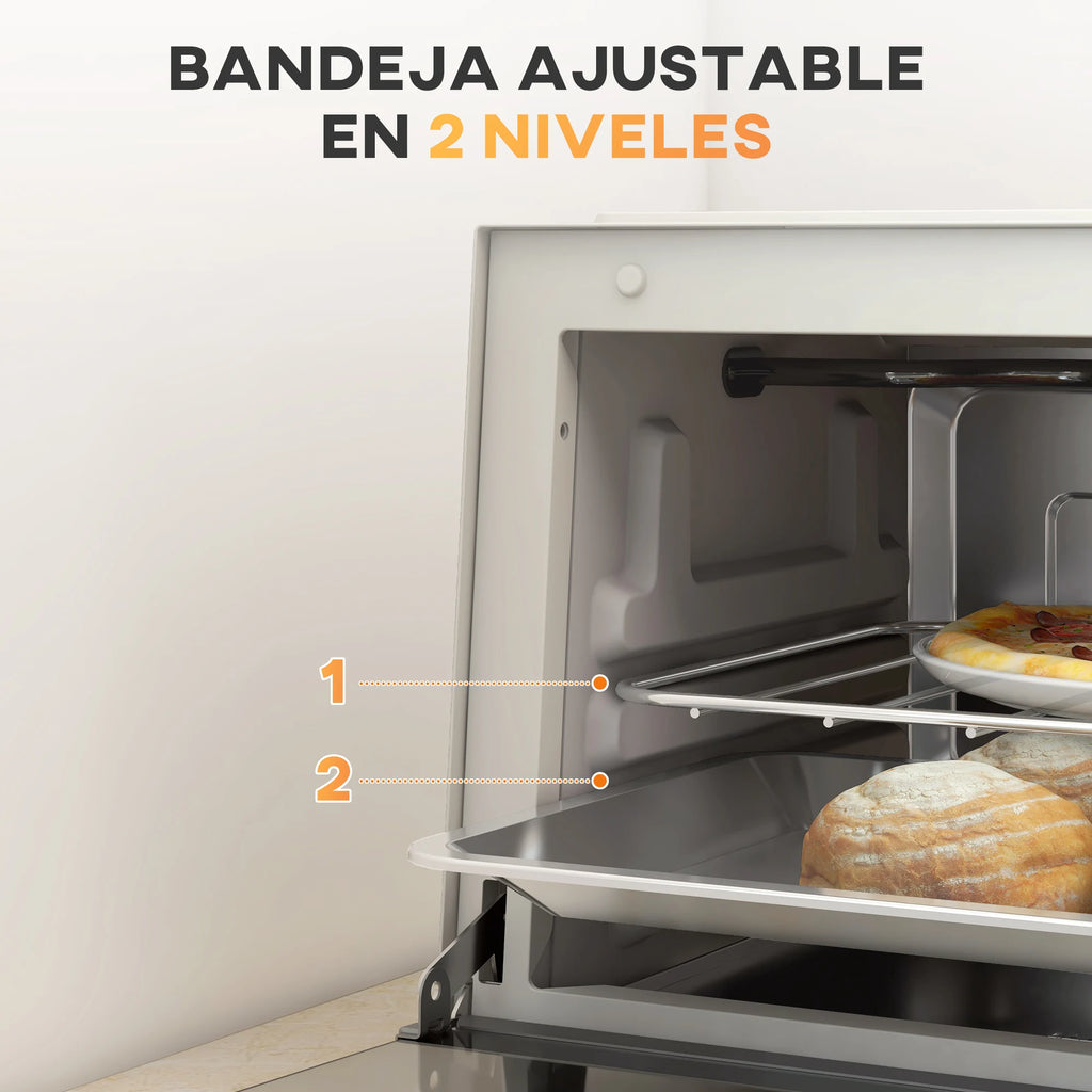 Homcom Mini Oven 9L Mini Oven with Baking Tray, Grill Rack, 100 ° C-230 ° C Stainless Steel