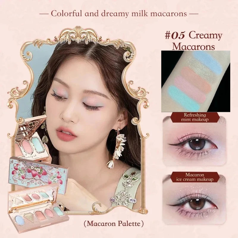 Flower Knows Strawberry Rococo Eyeshadow Pressed Glitter 5 Color Eye Shadow Creamy Texture Natural Bronze Cosmetic Eye Shadows