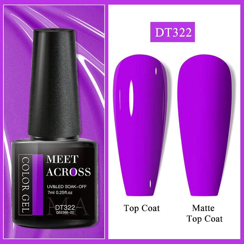 MEET ACROSS 7ml Purple Nail Gel Polish Semi Permanent Nail Art For Nails Decoration