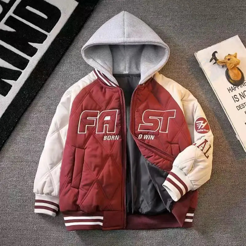 2026 Autumn Winter Teen Boys Hooded Baseball Jackets Fashion