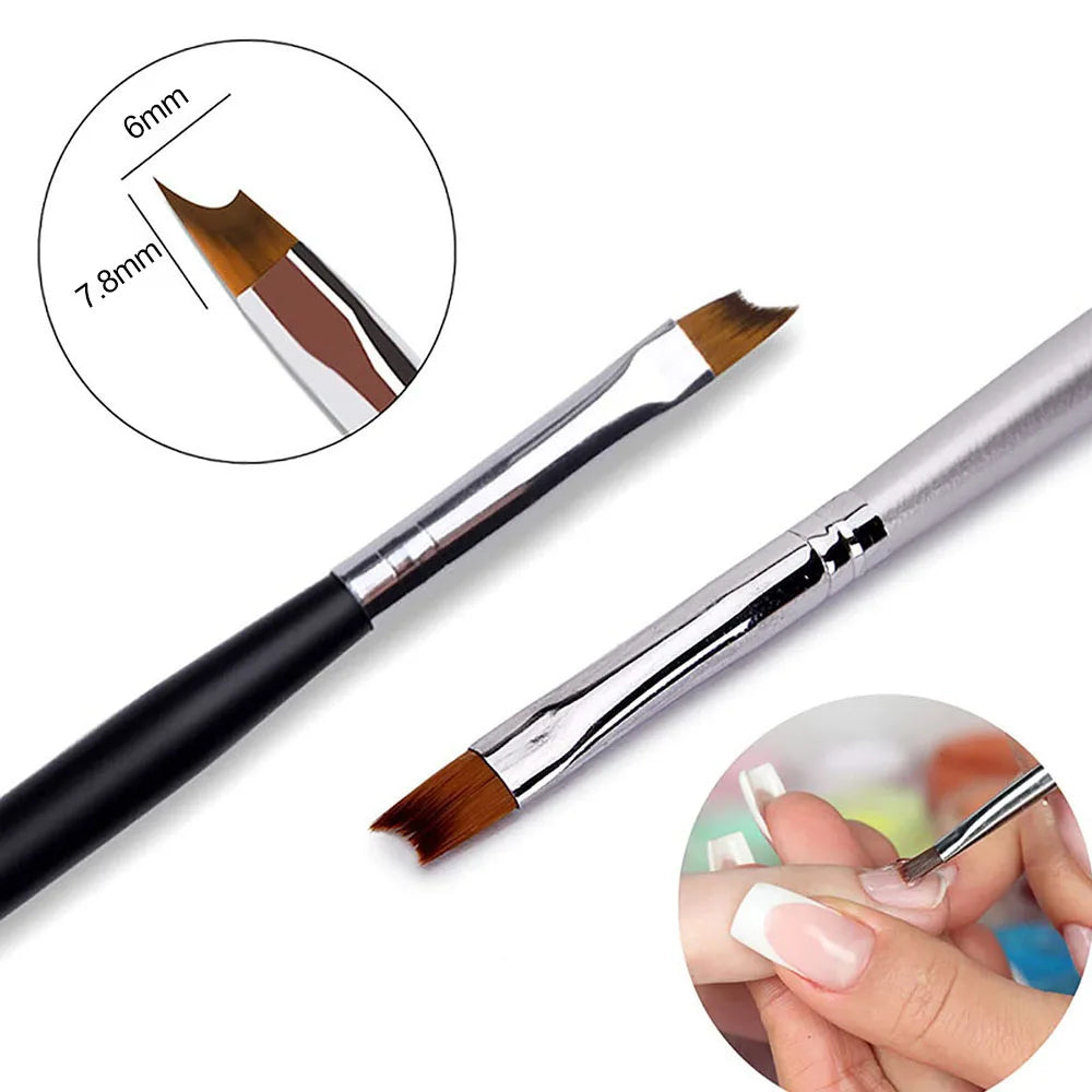 1Pc French Tip Oblique Nail Brush Black Handle Half Moon Shape UV Gel Nail Painting Drawing Pen French Curved Manicure Art Brush