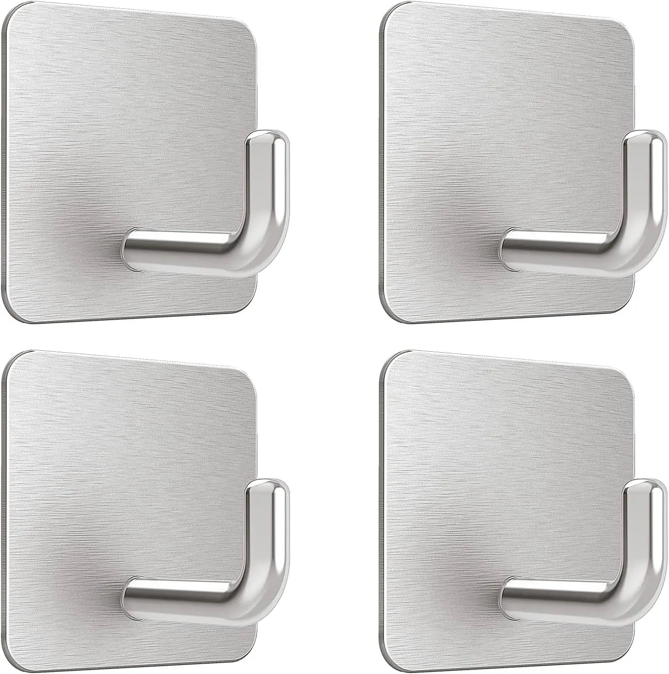 4Pcs No Drill Stainless Steel Self Adhesive Wall Hooks Heavy Duty Bathroom Kitchen Towel Storage Hanger