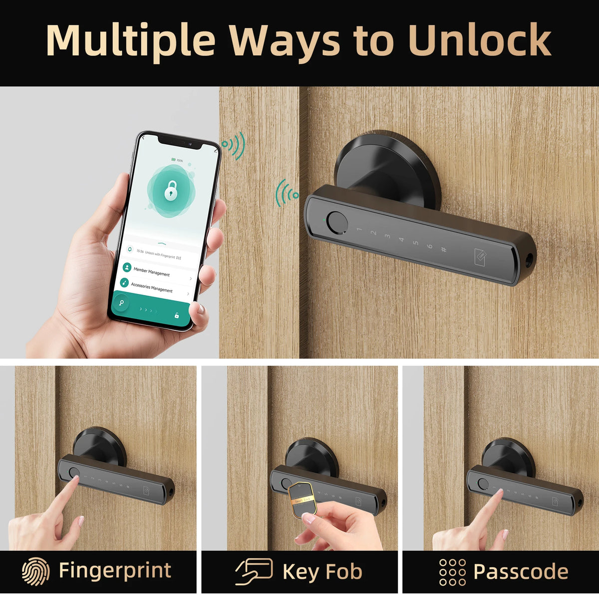Viladepot Smart Lock Fingerprint, Passcode, Card, App Control