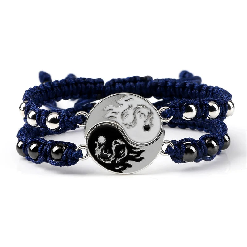 2Pcs/set Dragon Tai Chi Gossip Braided Bracelet for Women Men Best Friends Adjustable Yin Yang Bracelets Fashion Couple Jewelry