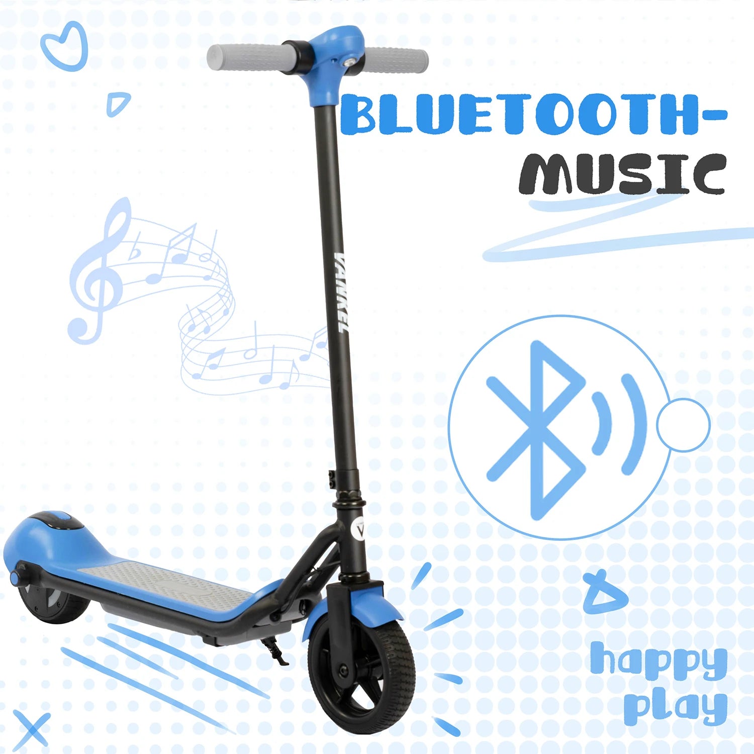 Sinaopus 6.5 Inch Kids Electric Scooter 110W Motor with Bluetooth Music Function, LED Lights, 14km/h Max Speed, Foldable E-Scooter for Kids 6+