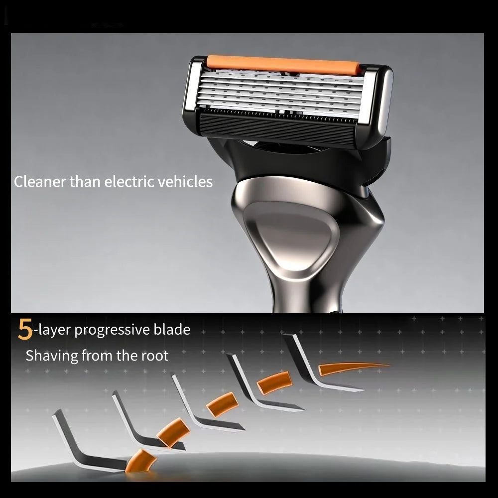 High Quality Men's Manual Safety Shaver with Handle Offered, 4 German 5 Layer Stainless Steel Shaver Blades