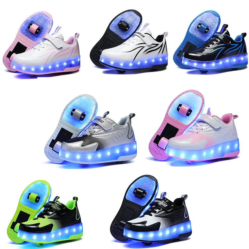 Two Wheels Children's Led Light Roller Skate Shoes For Kids