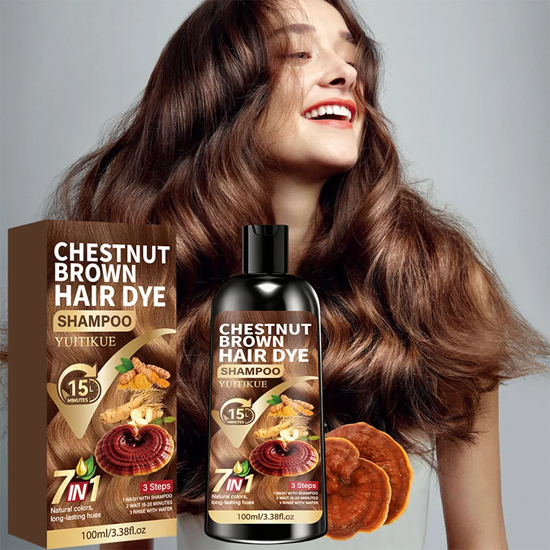 YUITIKUE Hair Dye Shampoo Chestnut Brown Natural Look Gray Coverage Quick Application