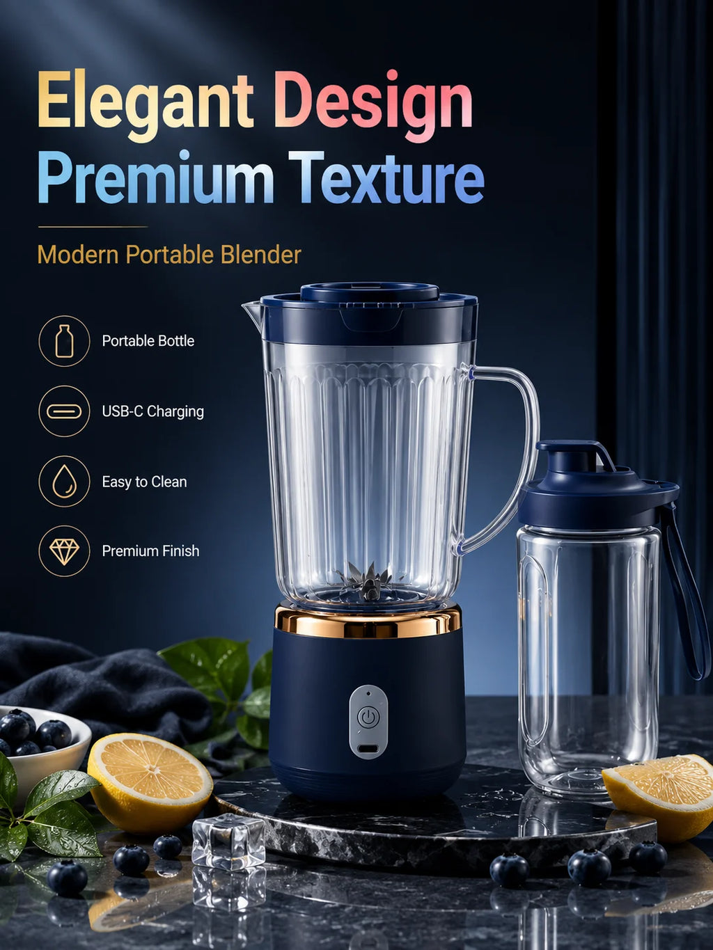 Food Grade 800ml Wireless Blender 1500mAh Battery