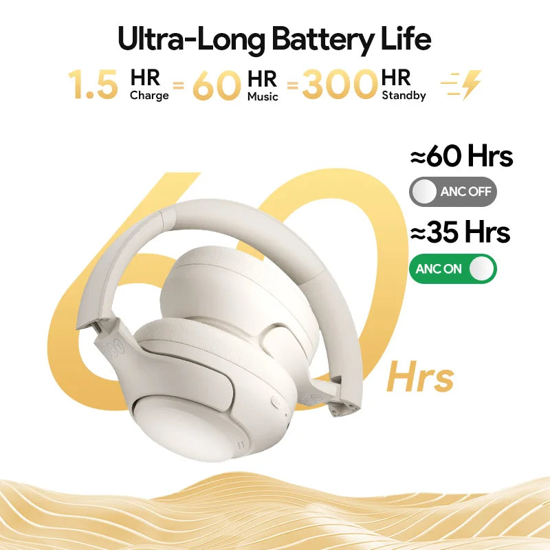 QCY H3 ANC Wireless Headphones Bluetooth 5.4 Hi-Res Audio Over Ear Headset 43dB