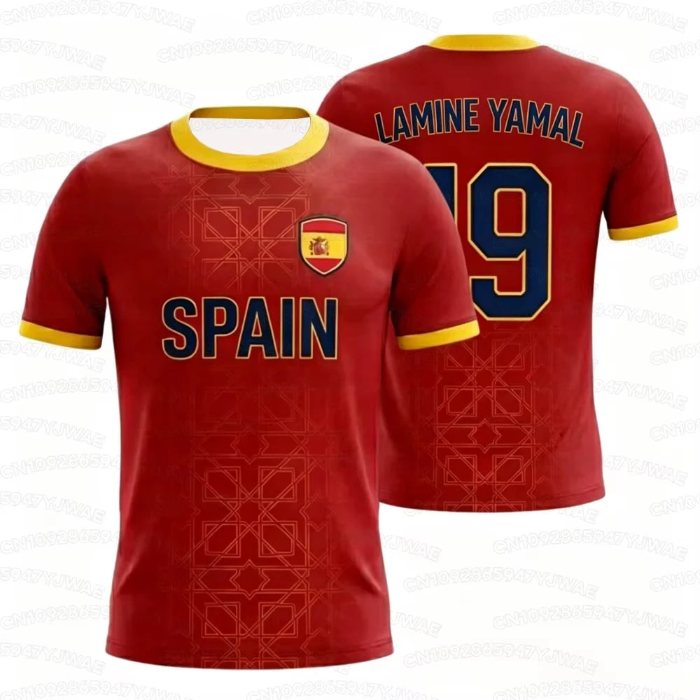 2026 Spain Flag Print Men's Women's NO.19 LAMINE YAMAL Short Sleeve 3D Print Tees Outdoor Kid Soccer Jersey Parent-child T-shirt