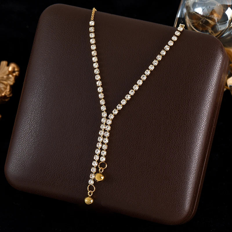 GANEMLY 316L Stainless Steel Sparkle Zircon Tassel Pendant Necklace For Women New Party Gift Stylish Dangle Neck Chain Jewelry