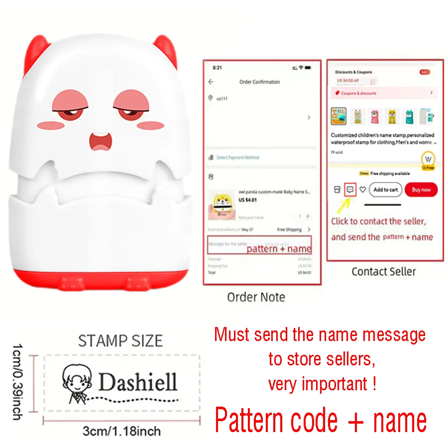 Customized children's name stamp,personalized waterproof stamp for clothing,Men's and women's personalized ink pad stamps
