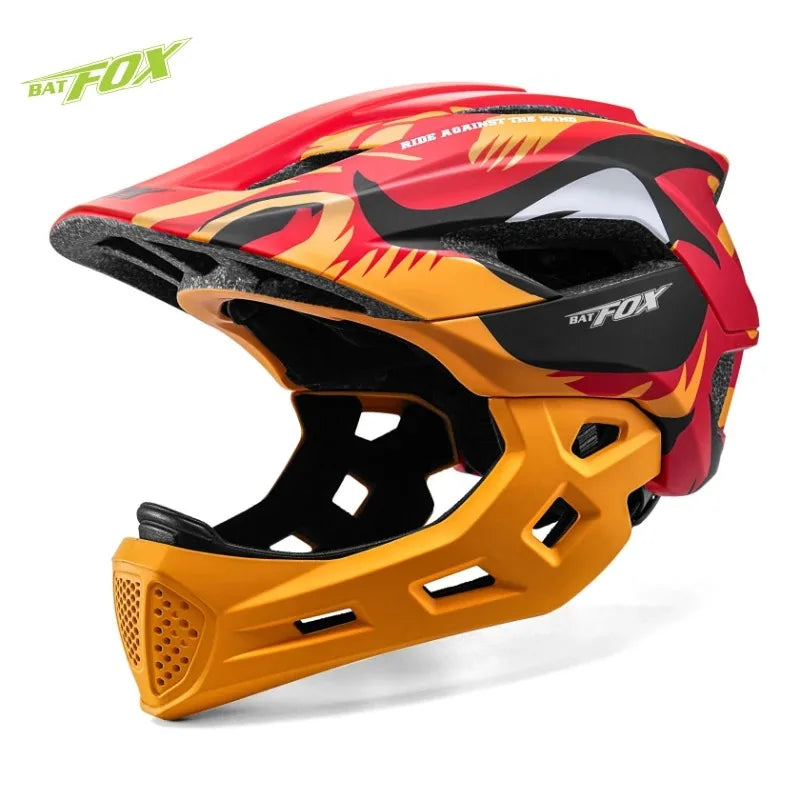 BATFOX Children Full Face Bike Cycling Helmet Adjustable Skating Kids Safty Electric scooter Helmet Suitable For 5-10 Years