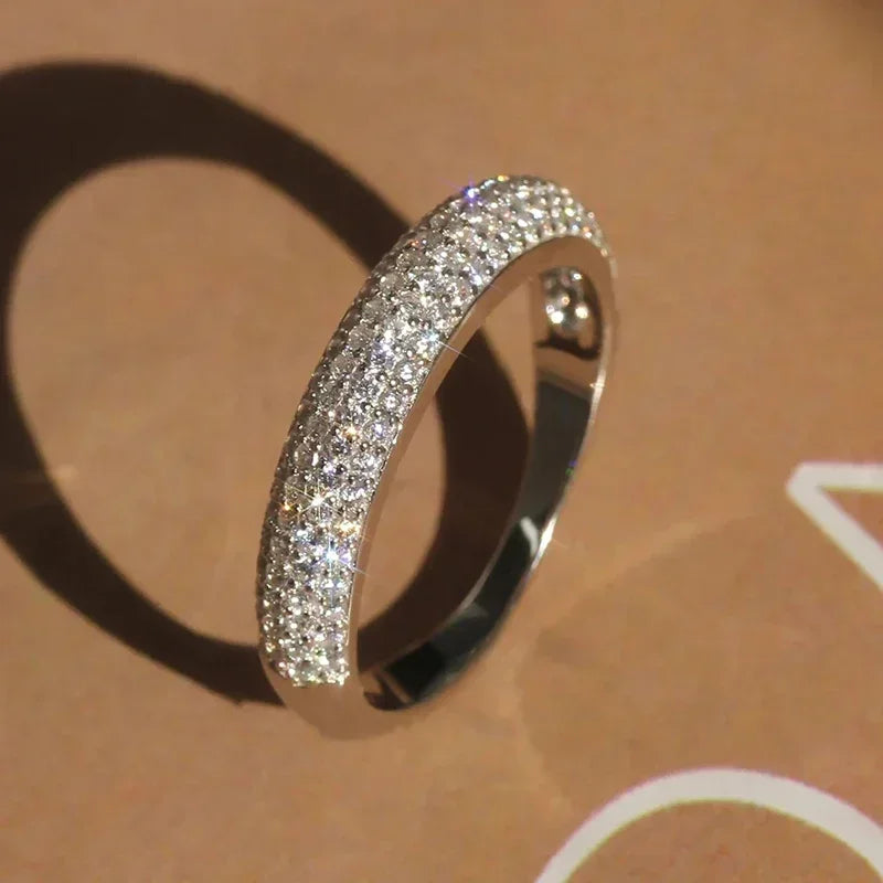 Huitan Half CZ Design Women Rings Simple Fashion Design